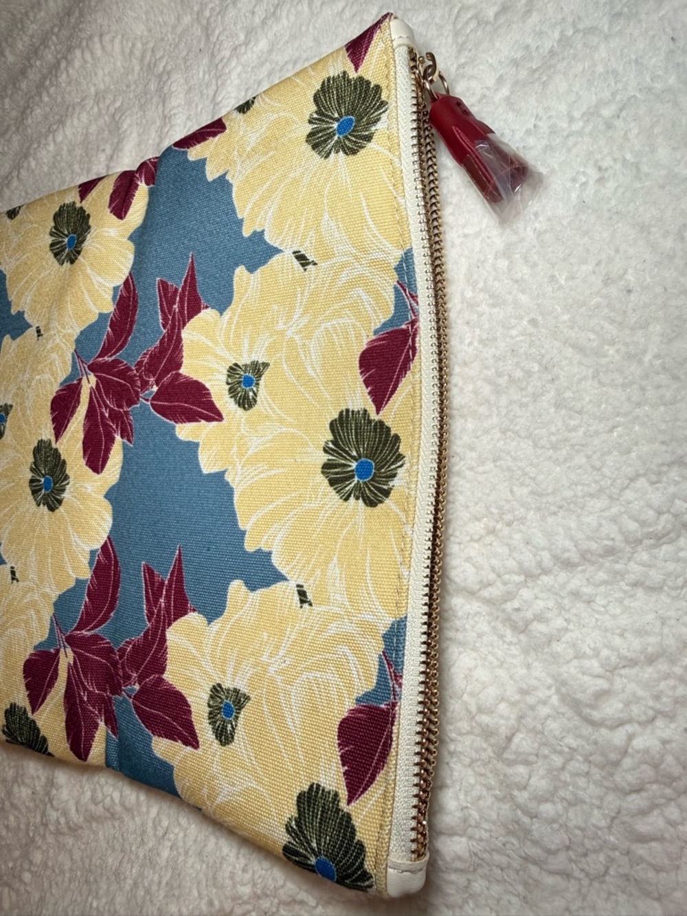 Rachel Pally Floral Canvas Zip Pouch - Teal, Yellow & Burgundy - Picture 3 of 10
